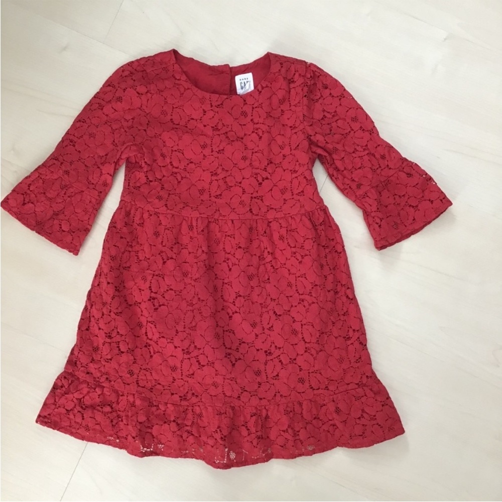 Gap red lace holiday dress ruffles size 3t excellent condition
